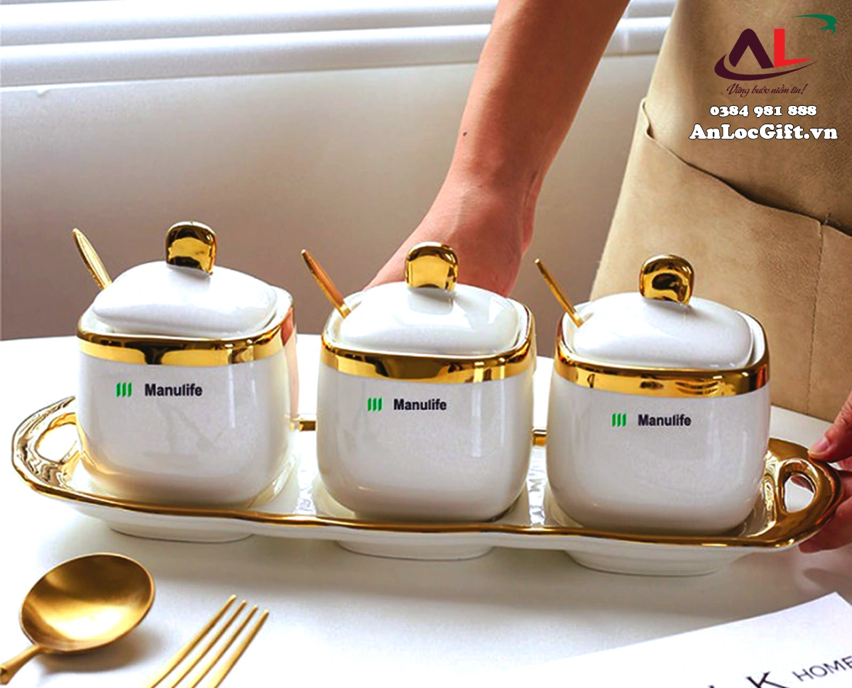 Quà tặng doanh nghiệp 200k: Khay Đựng Gia Vị Bằng Sứ