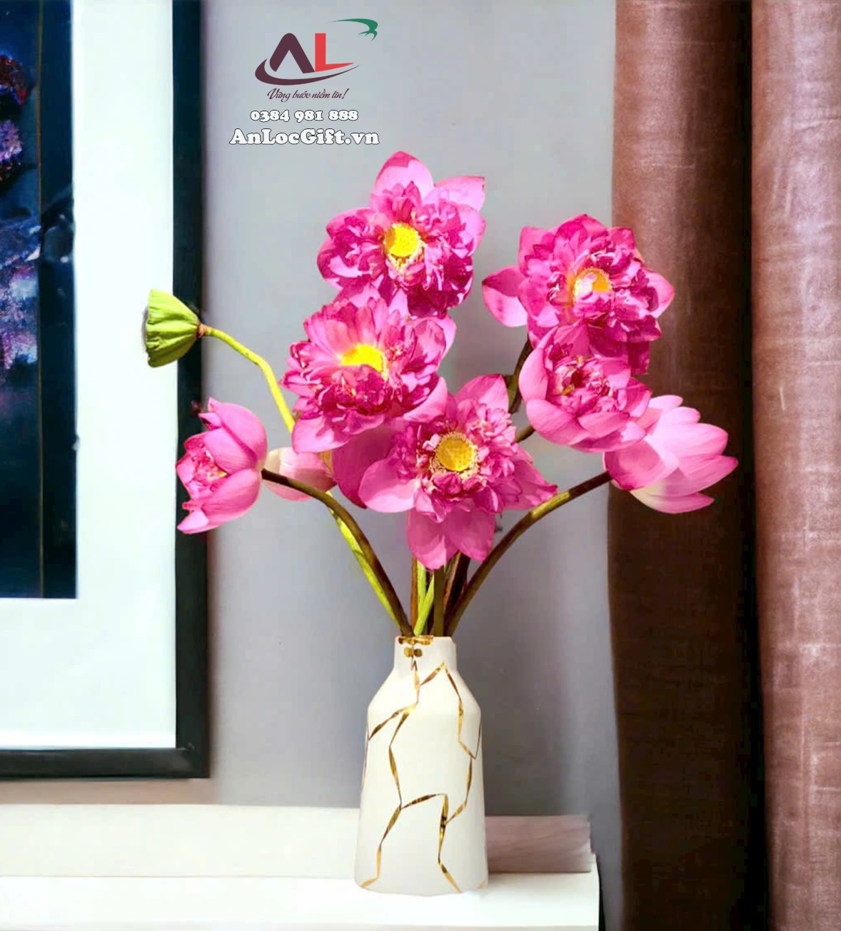 Bình hoa vẽ tay vân nổi vàng - Ảnh 2