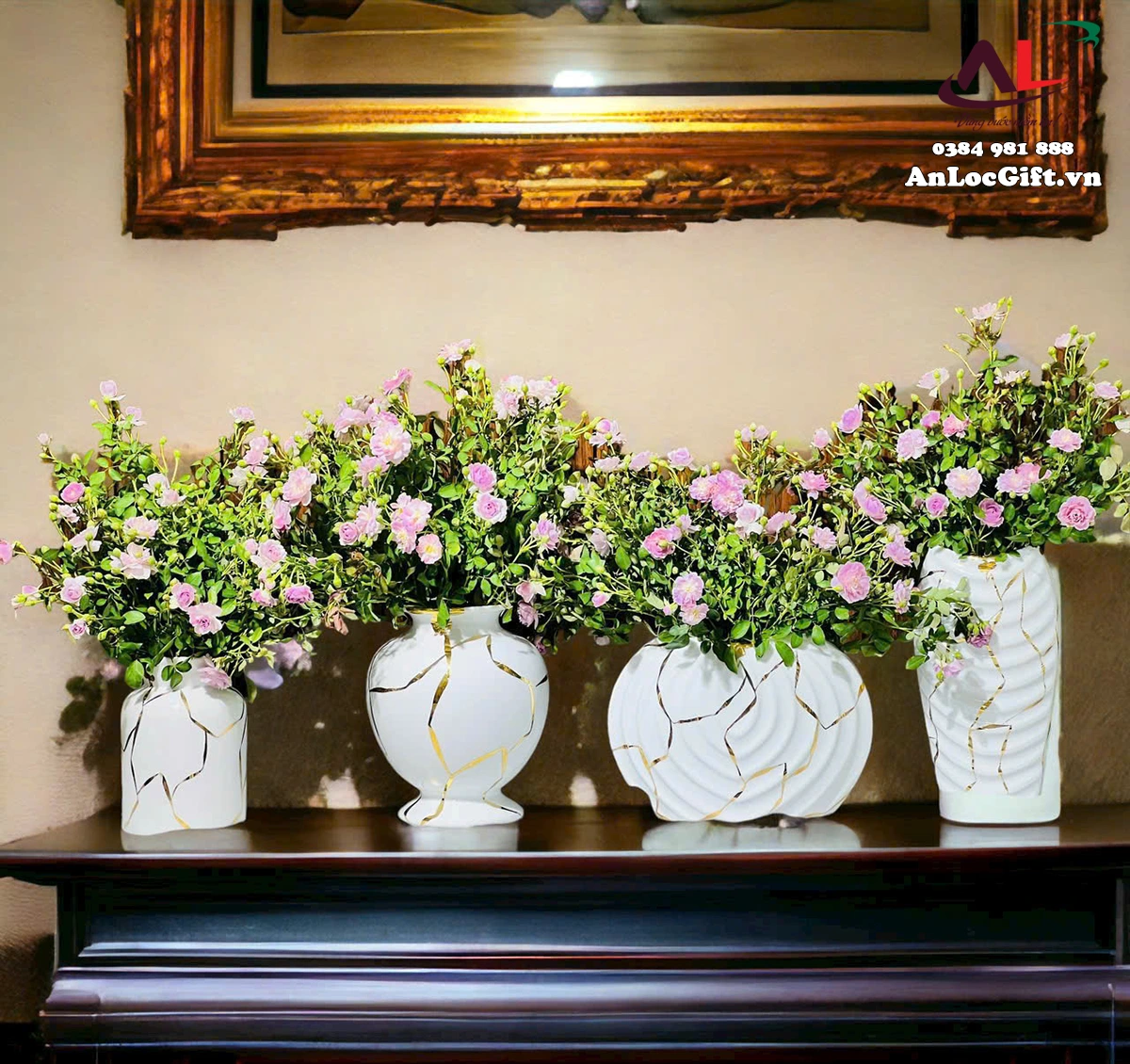 Bình hoa vẽ tay vân nổi vàng - Ảnh 5